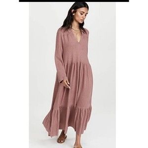 Free People Moonlight Collared Long Sleeve Midi Dress Summer Sparrow Women's S